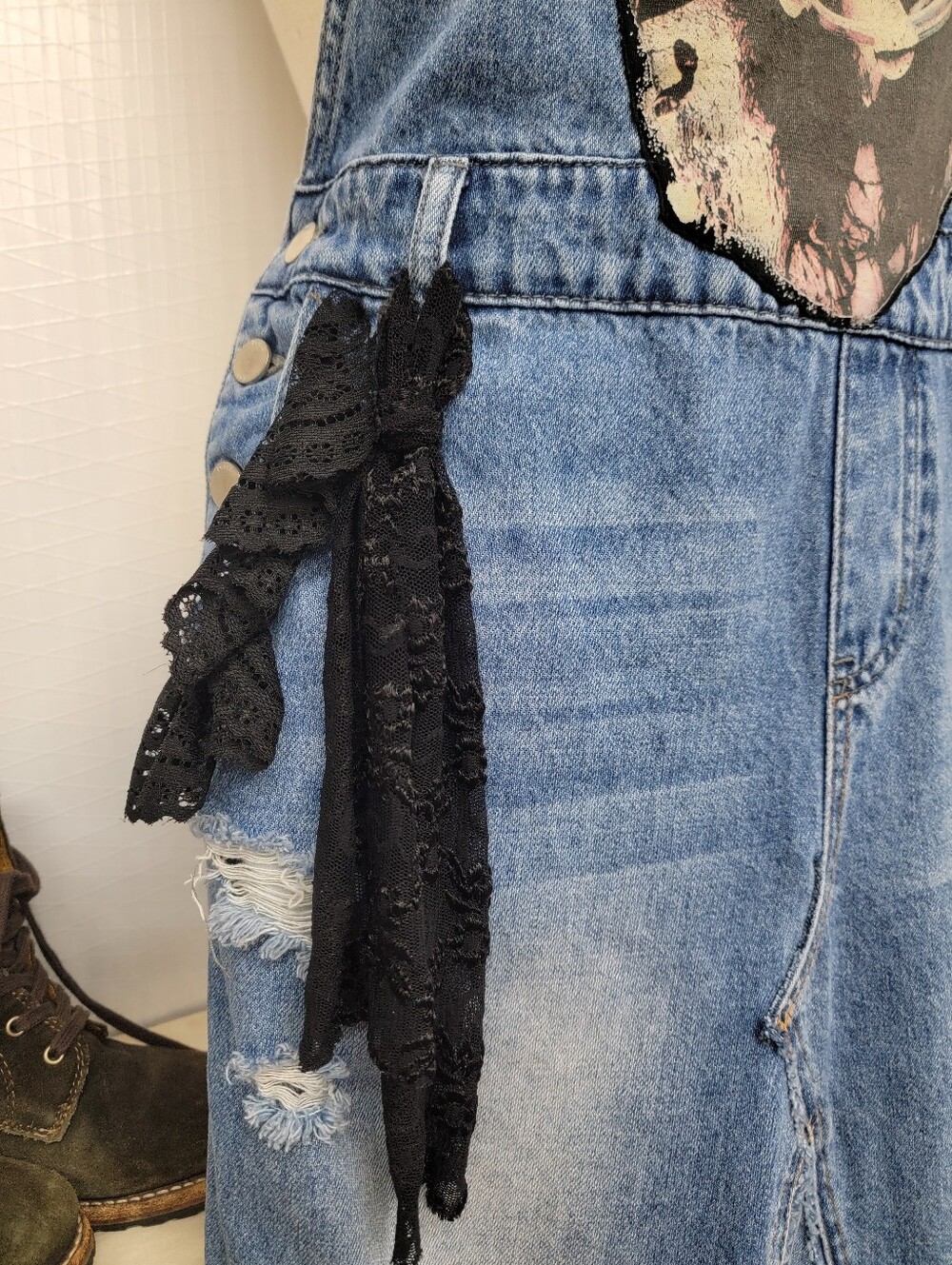 Stevie Nicks Overalls Maxi Dress - Cottage Vamp - Upcycled - Picture 7 of 14